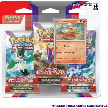 Pokémon - Escarlate e Violeta 02 - Evoluções em Paldea - Blister com 3 booster + Growlithe