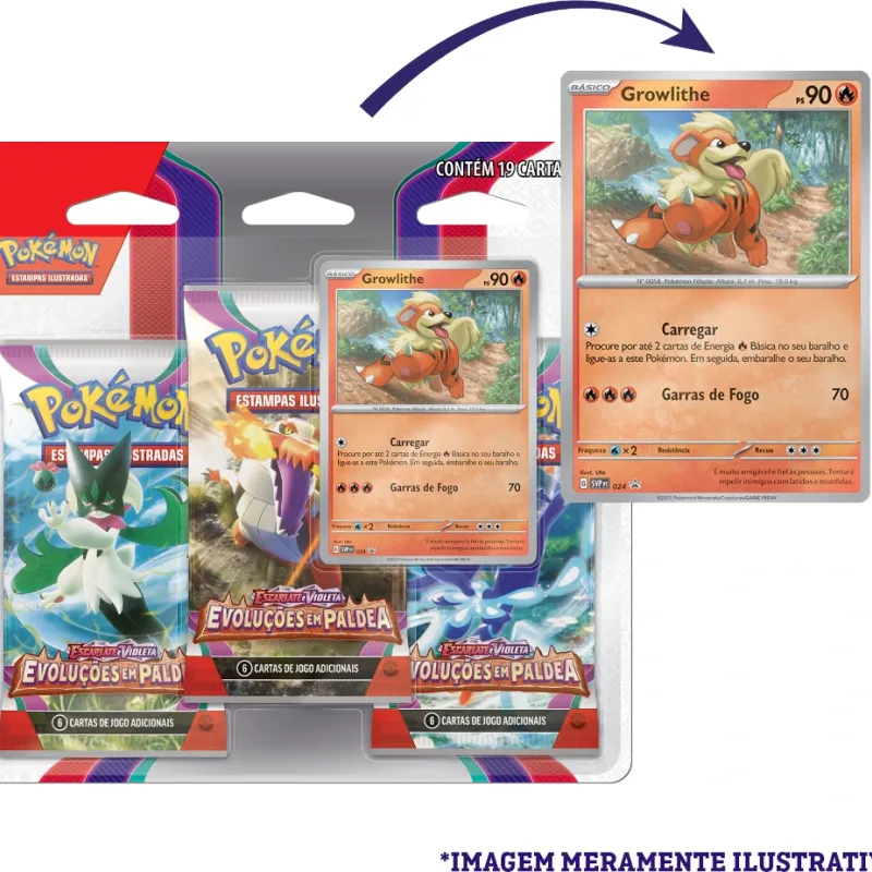 Pokémon - Escarlate e Violeta 02 - Evoluções em Paldea - Blister com 3 booster + Growlithe