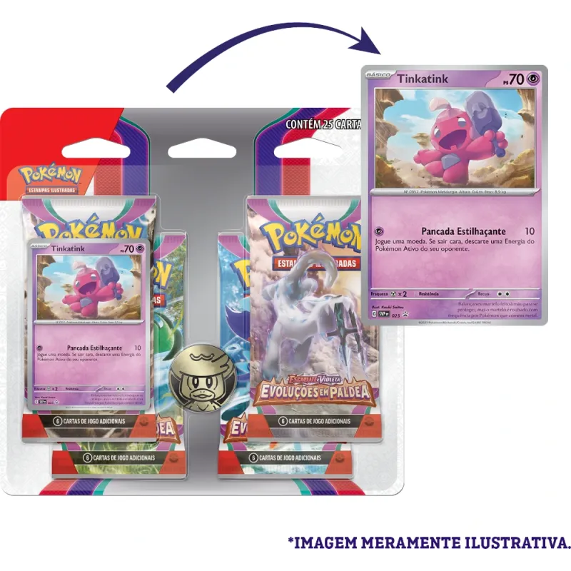 Pokémon - Escarlate e Violeta 02 - Evoluções em Paldea - Blister com 4 booster + Tinkatink Pokémon - Escarlate e Violeta 02 - Evoluções em Paldea - Blister com 4 booster + Tinkatink