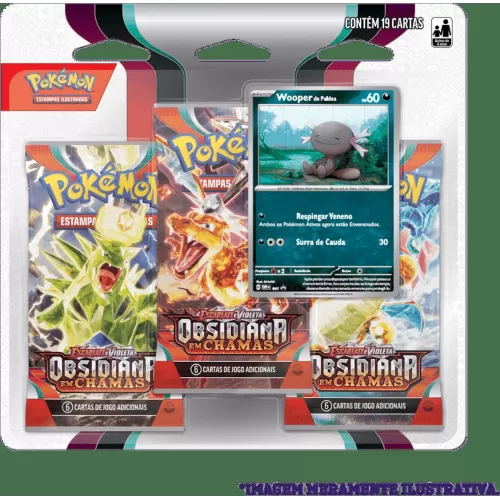 Pokémon - Escarlate e Violeta 03 - Obsidiana em Chamas - Blister com 3 booster + Wooper