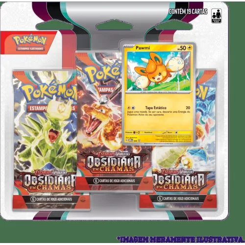 Pokémon - Escarlate e Violeta 03 - Obsidiana em Chamas - Blister com 3 booster + Pawmi