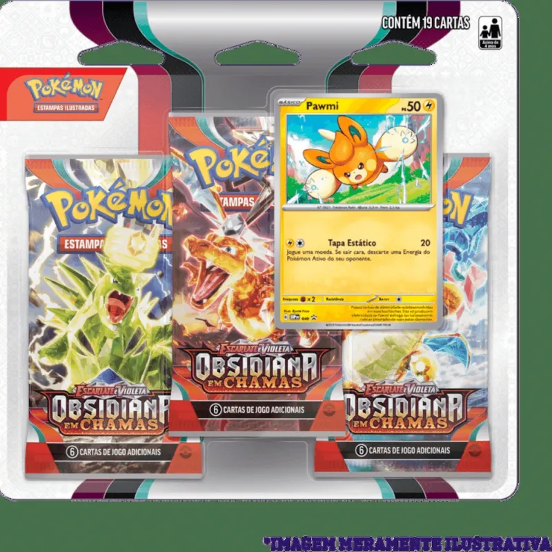 Pokémon - Escarlate e Violeta 03 - Obsidiana em Chamas - Blister com 3 booster + Pawmi