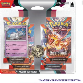 Pokémon - Escarlate e Violeta 03 - Obsidiana em Chamas - Blister com 4 booster + Houndstone