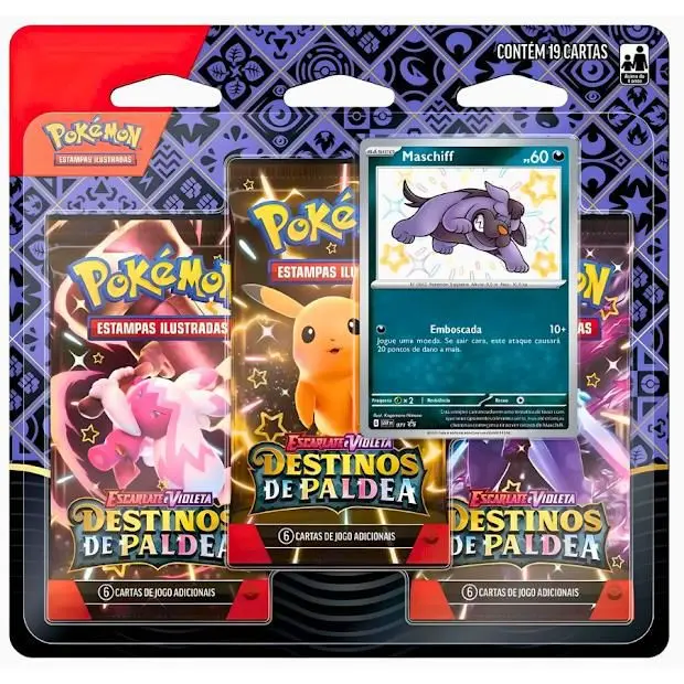 Pokémon - Escarlate e Violeta 04.5 - Destinos de Paldea - Blister com 3 booster + Maschiff Brilhante
