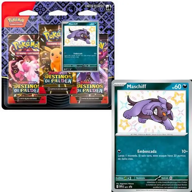Pokémon - Escarlate e Violeta 04.5 - Destinos de Paldea - Blister com 3 booster + Maschiff Brilhante