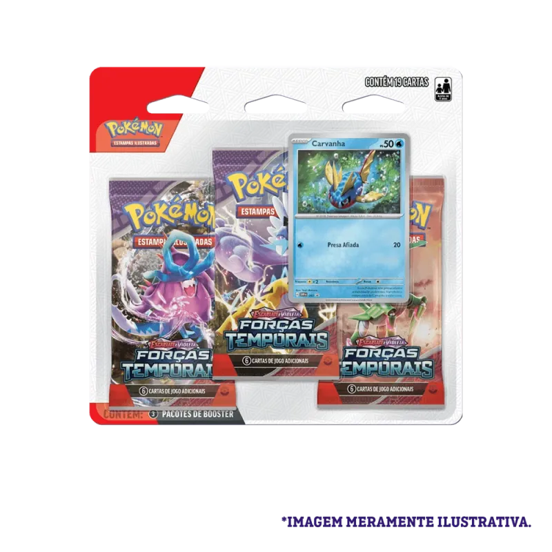 Pokémon - Escarlate e Violeta 05 - Forças Temporais - Blister com 3 booster + Carvanha