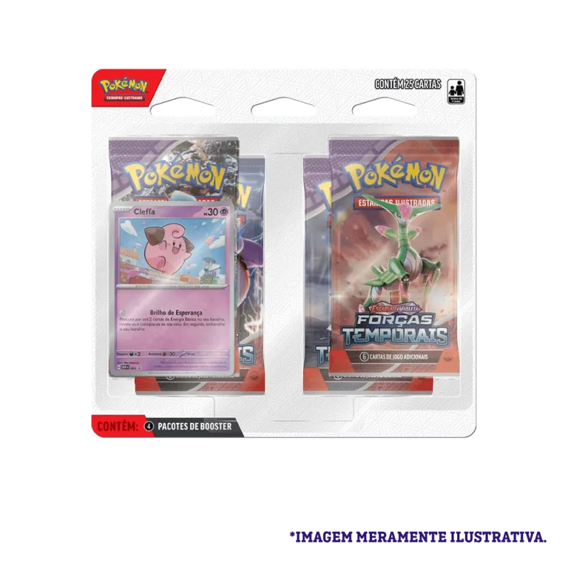 Pokémon - Escarlate e Violeta 05 - Forças Temporais - Blister com 4 booster + Cleffa