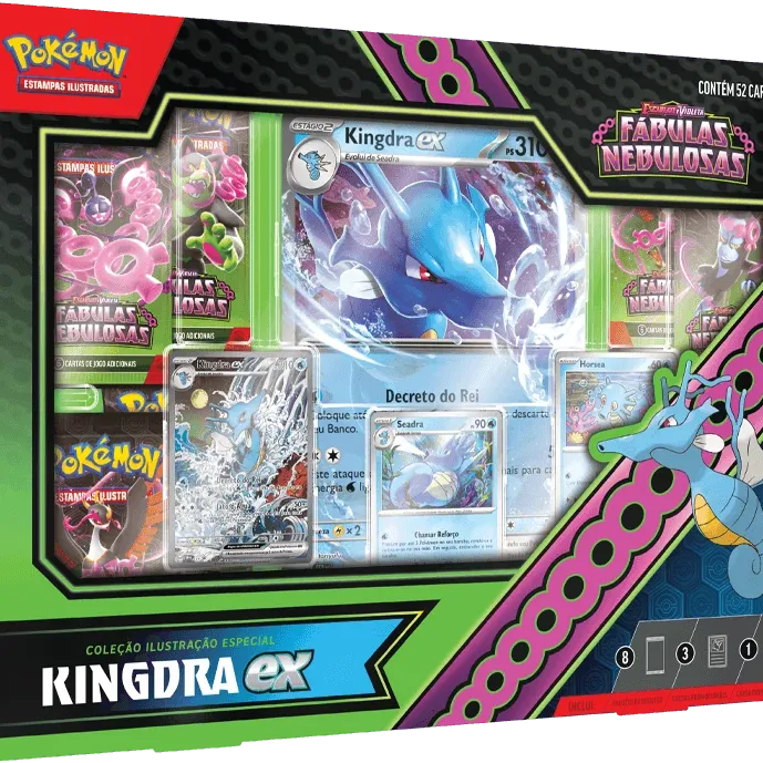 Pokémon - Escarlate e Violeta 06.5 - Fábulas Nebulosas - Coleção Especial Kingdra EX Pokémon - Escarlate e Violeta 06.5 - Fábulas Nebulosas - Coleção Especial Kingdra EX