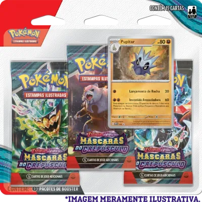 Pokémon - Escarlate e Violeta 06 - Máscaras do Crepúsculo - Blister com 3 booster + Pupitar
