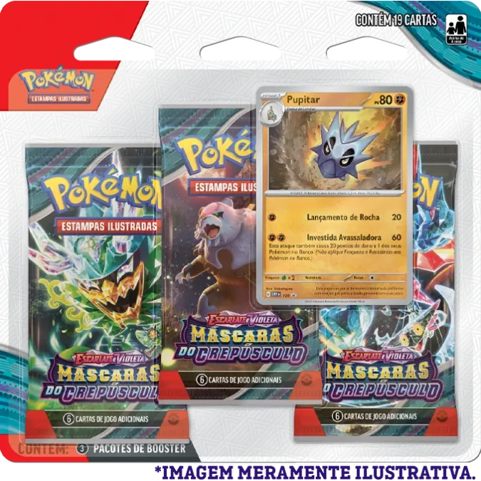 Pokémon - Escarlate e Violeta 06 - Máscaras do Crepúsculo - Blister com 3 booster + Pupitar