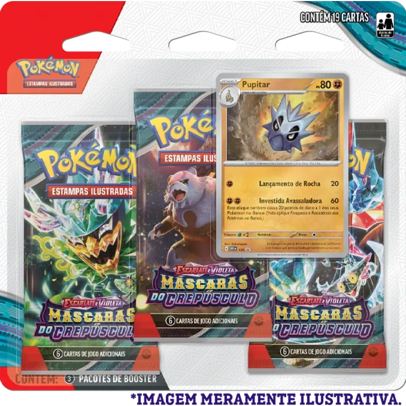 Pokémon - Escarlate e Violeta 06 - Máscaras do Crepúsculo - Blister com 3 booster + Pupitar