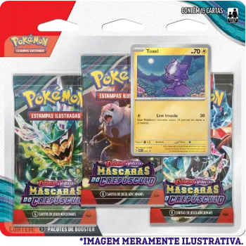 Pokémon - Escarlate e Violeta 06 - Máscaras do Crepúsculo - Blister com 3 booster + Toxel