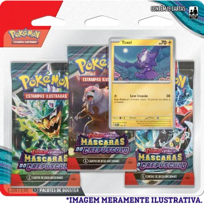 Pokémon - Escarlate e Violeta 06 - Máscaras do Crepúsculo - Blister com 3 booster + Toxel
