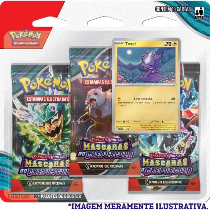 Pokémon - Escarlate e Violeta 06 - Máscaras do Crepúsculo - Blister com 3 booster + Toxel