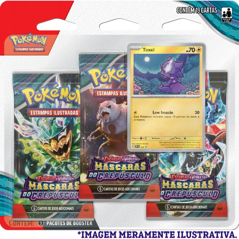 Pokémon - Escarlate e Violeta 06 - Máscaras do Crepúsculo - Blister com 3 booster + Toxel