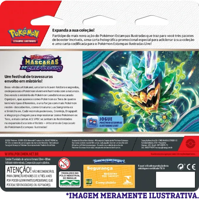 Pokémon - Escarlate e Violeta 06 - Máscaras do Crepúsculo - Blister com 3 booster + Pupitar