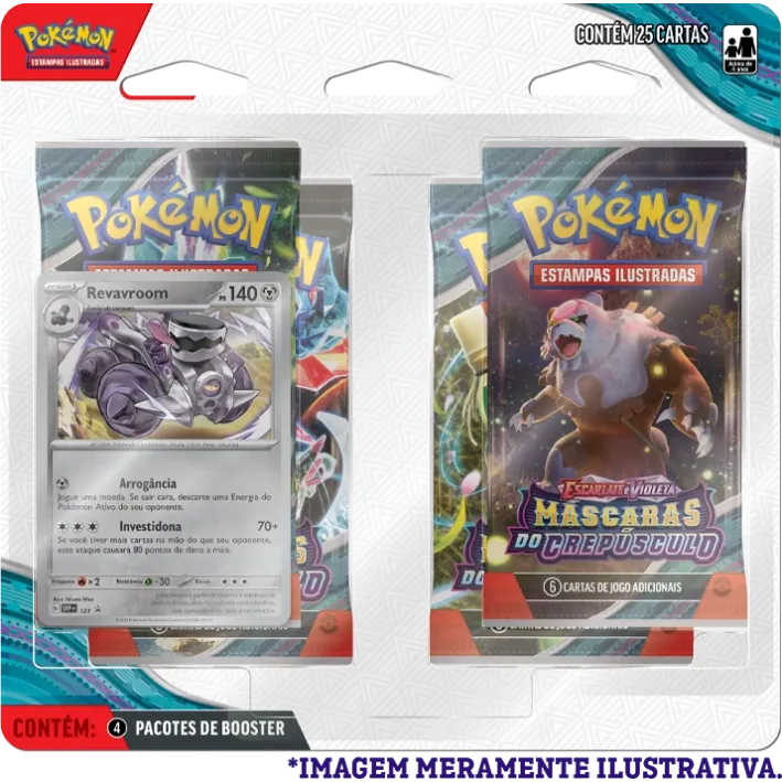 Pokémon - Escarlate e Violeta 06 - Máscaras do Crepúsculo - Blister com 4 booster + Revavroom