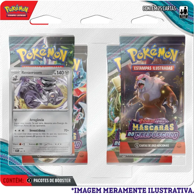 Pokémon - Escarlate e Violeta 06 - Máscaras do Crepúsculo - Blister com 4 booster + Revavroom