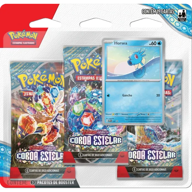 Pokémon - Escarlate e Violeta 07 - Coroa Estelar - Blister com 3 booster + Horsea