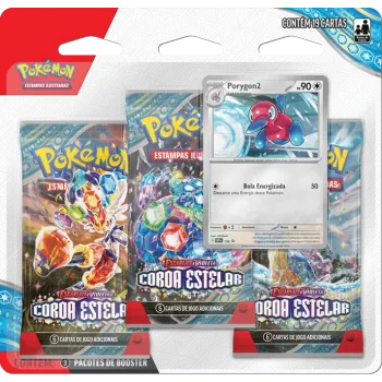 Pokémon - Escarlate e Violeta 07 - Coroa Estelar - Blister com 3 booster + Porygon2