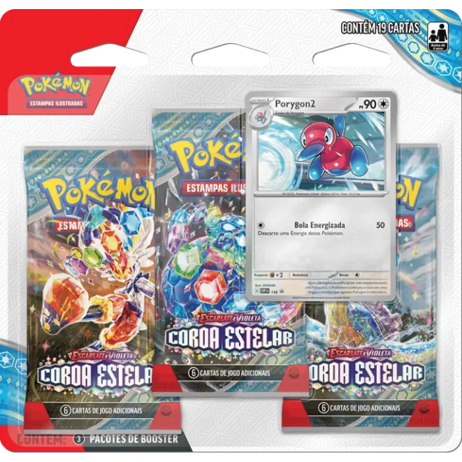 Pokémon - Escarlate e Violeta 07 - Coroa Estelar - Blister com 3 booster + Porygon2