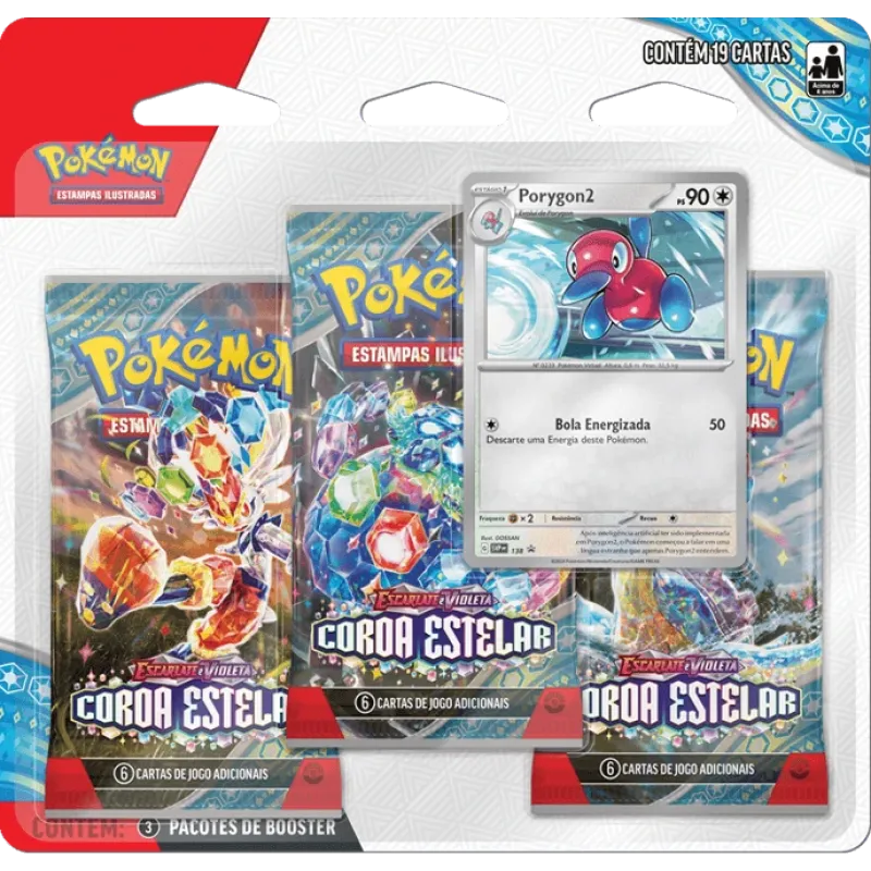 Pokémon - Escarlate e Violeta 07 - Coroa Estelar - Blister com 3 booster + Porygon2 Pokémon - Escarlate e Violeta 07 - Coroa Estelar - Blister com 3 booster + Porygon2