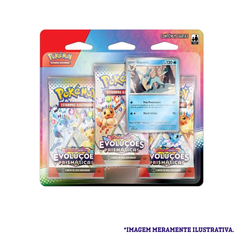 Pokémon - Escarlate e Violeta 08.5 - Evoluções Prismáticas - Blister com 3 booster + Glaceon Pokémon - Escarlate e Violeta 08.5 - Evoluções Prismáticas - Blister com 3 booster + Glaceon
