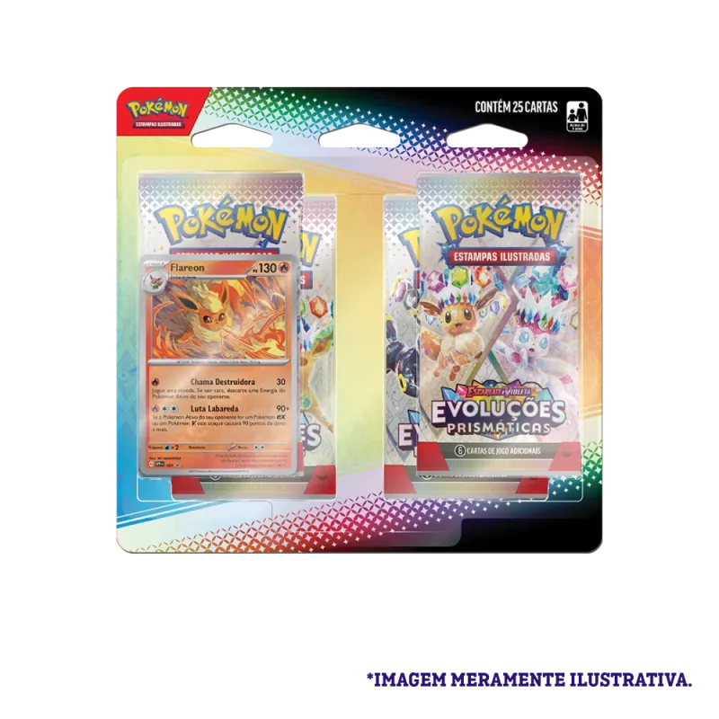 Pokémon - Escarlate e Violeta 08.5 - Evoluções Prismáticas - Blister com 4 booster + Flareon Pokémon - Escarlate e Violeta 08.5 - Evoluções Prismáticas - Blister com 4 booster + Flareon