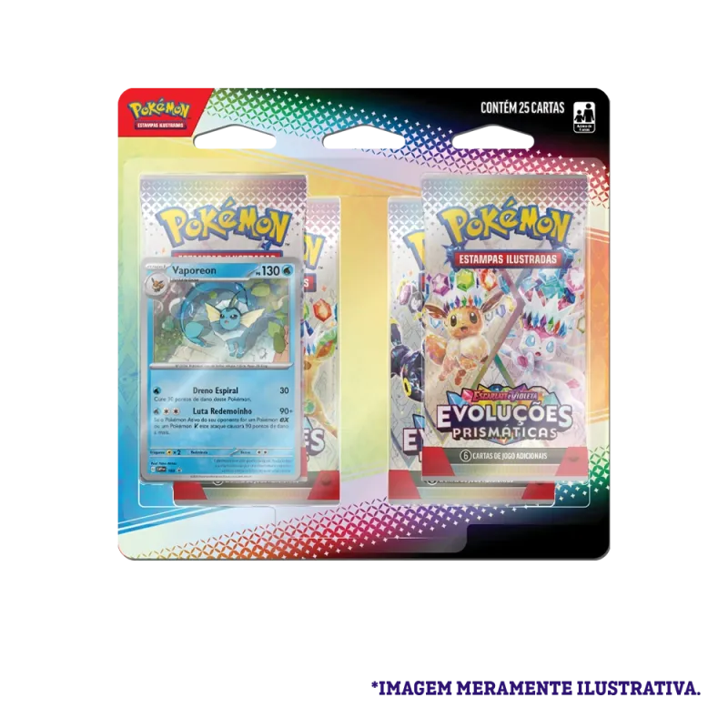 Pokémon - Escarlate e Violeta 08.5 - Evoluções Prismáticas - Blister com 4 booster + Vaporeon Pokémon - Escarlate e Violeta 08.5 - Evoluções Prismáticas - Blister com 4 booster + Vaporeon