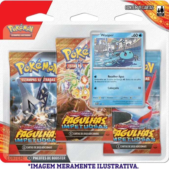 Pokémon - Escarlate e Violeta 08 - Fagulhas Impetuosas - Blister com 3 booster + Wooper