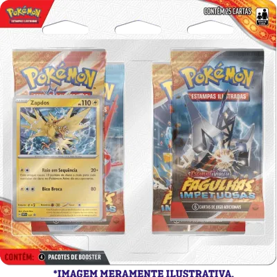 Pokémon - Escarlate e Violeta 08 - Fagulhas Impetuosas - Blister com 4 booster + Zapdos Pokémon - Escarlate e Violeta 08 - Fagulhas Impetuosas - Blister com 4 booster + Zapdos