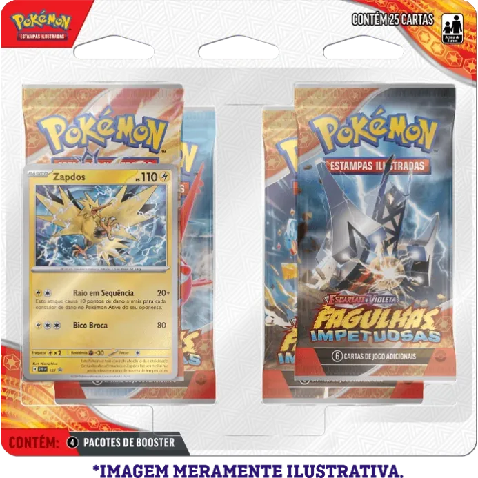 Pokémon - Escarlate e Violeta 08 - Fagulhas Impetuosas - Blister com 4 booster + Zapdos