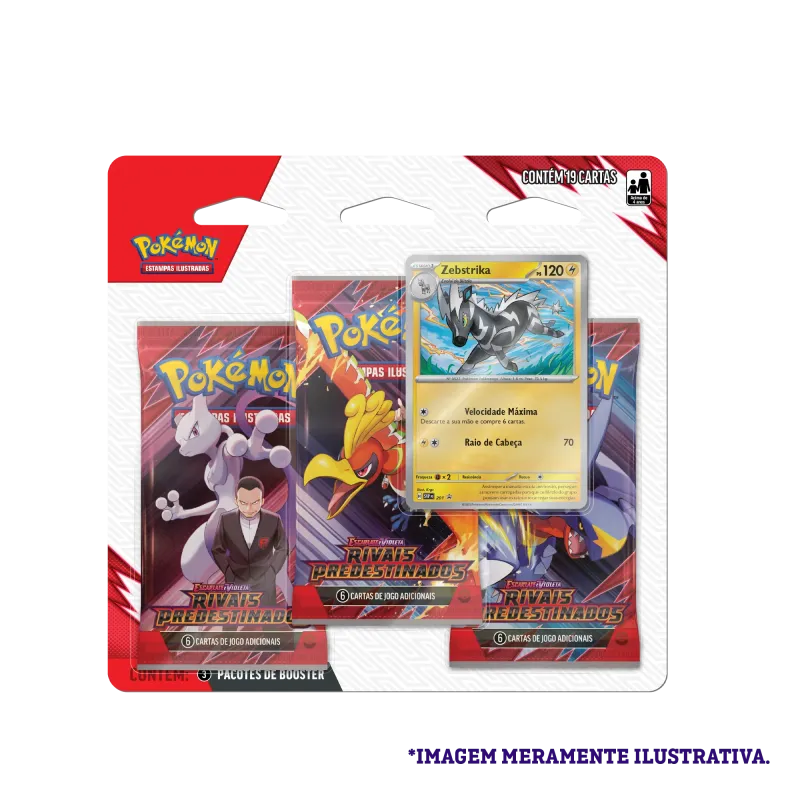 Pokémon - Escarlate e Violeta 10 - Rivais Predestinados - Blister com 3 booster + Zebstrika Pokémon - Escarlate e Violeta 10 - Rivais Predestinados - Blister com 3 booster + Zebstrika