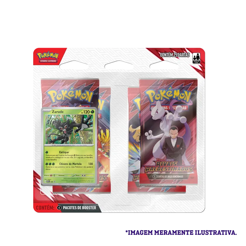 Pokémon - Escarlate e Violeta 10 - Rivais Predestinados - Blister com 4 booster + Zarude Pokémon - Escarlate e Violeta 10 - Rivais Predestinados - Blister com 4 booster + Zarude