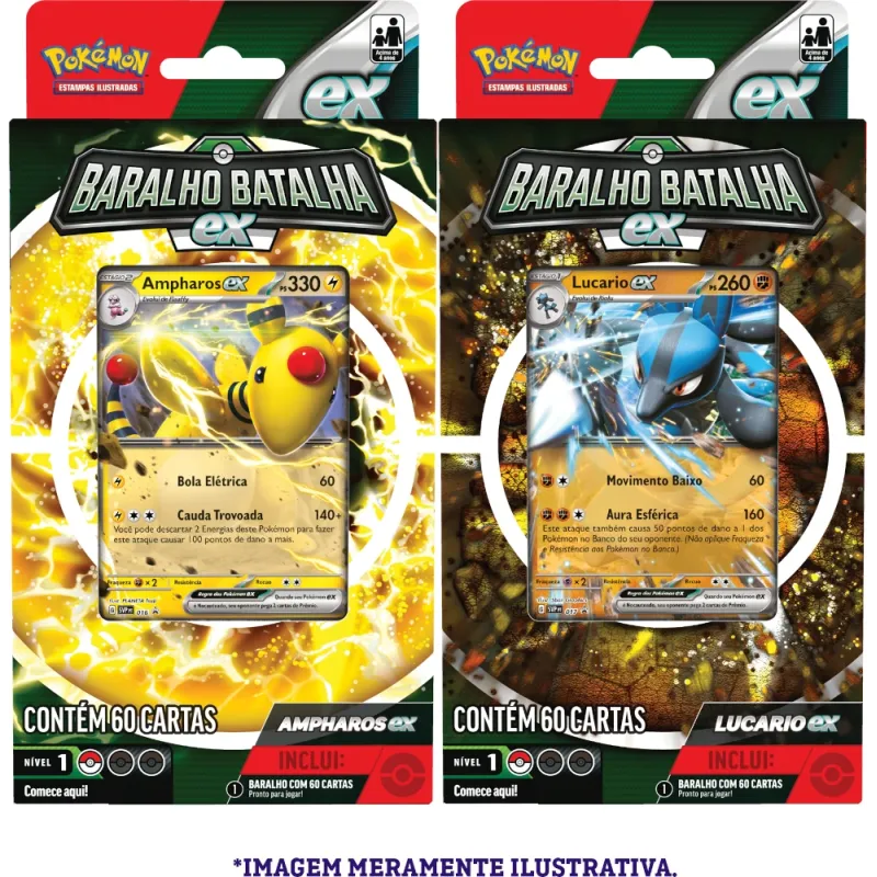 Pokemon - (Deck) Baralho Batalha EX - Kit de 2 Decks (Ampharos EX e Lucario EX)