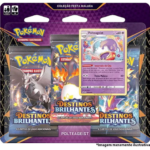 Pokémon - Destinos Brilhantes Coleção Festa Maluca - Blister com 3 boosters + Polteageist