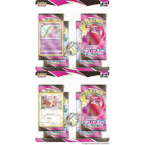 Pokémon - Espada e Escudo 8 - Golpe Fusão - Kit de 2 Blisters com 4 booster (Eevee + Espeon)