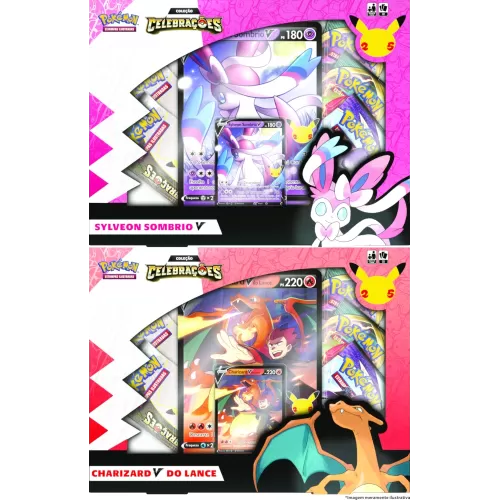 Pokémon - Celebrações - Box Coleção Charizard V do Lance + Sylveon Sombrio V