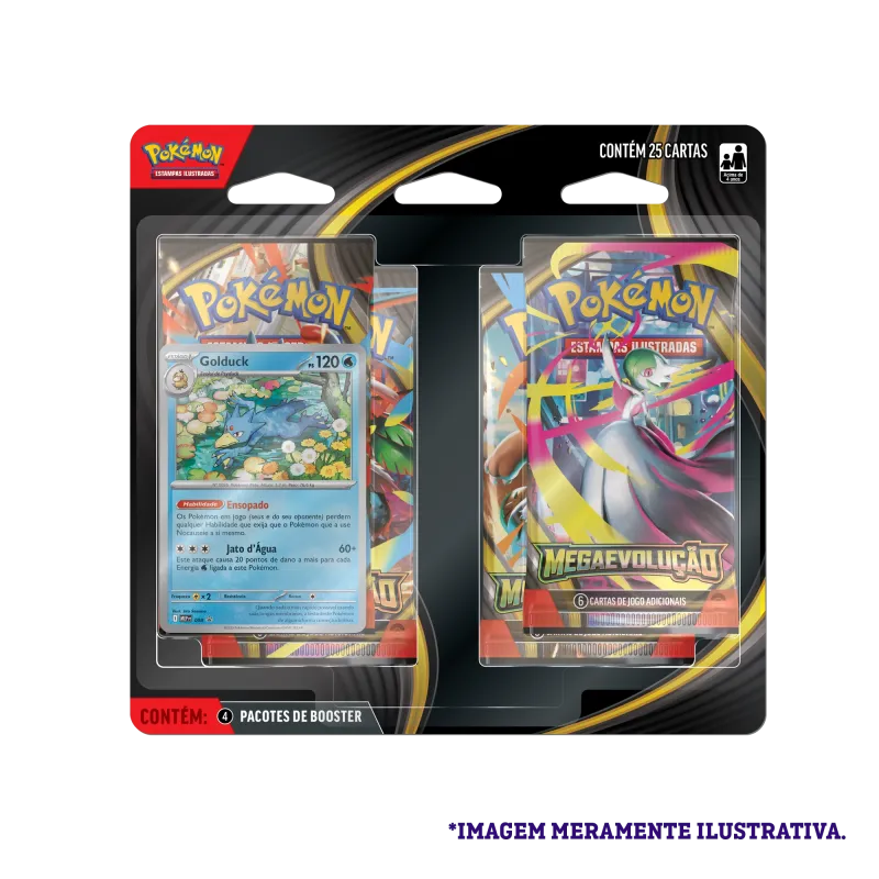 Pokémon - Mega Evolução 01 - Blister com 4 booster + Golduck Pokémon - Mega Evolução 01 - Blister com 4 booster + Golduck
