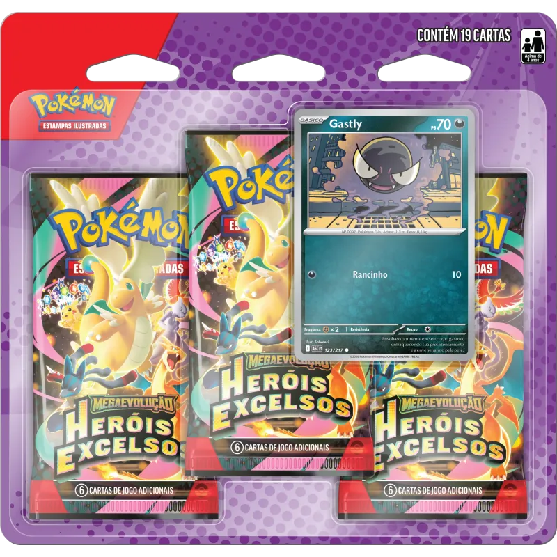 Pokémon - Mega Evolução 02.5 - Heróis Excelsos - Blister com 3 booster + Gastly