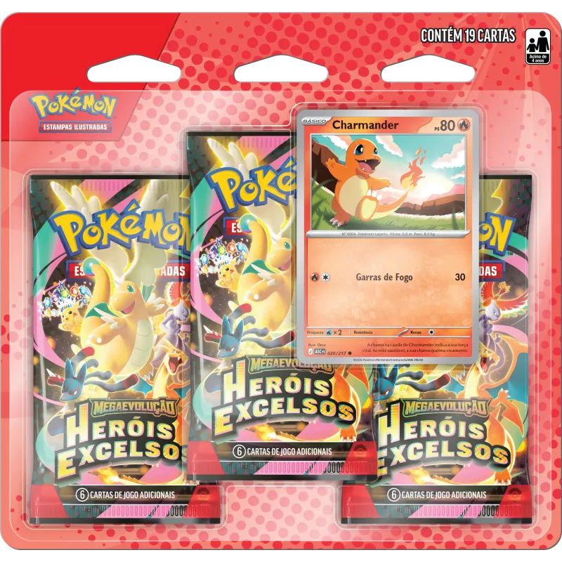 Pokémon - Mega Evolução 02.5 - Heróis Excelsos - Blister com 3 booster + Charmander