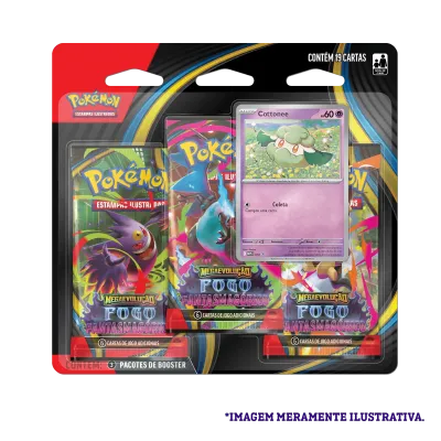 Pokémon - Mega Evolução 02 - Fogo Fantasmagórico - Blister com 3 booster + Cottonee Pokémon - Mega Evolução 02 - Fogo Fantasmagórico - Blister com 3 booster + Cottonee