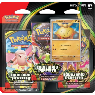 Pokémon - Mega Evolução 03 - Equilíbrio Perfeito - Blister com 3 booster + Makuhita Pokémon - Mega Evolução 03 - Equilíbrio Perfeito - Blister com 3 booster + Makuhita