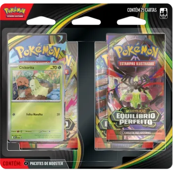Pokémon - Mega Evolução 03 - Equilíbrio Perfeito - Blister com 4 booster + Chikorita