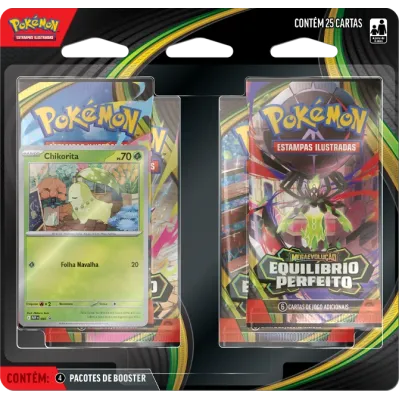 Pokémon - Mega Evolução 03 - Equilíbrio Perfeito - Blister com 4 booster + Chikorita