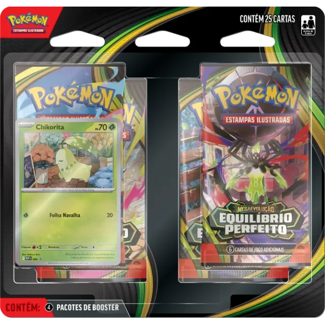 Pokémon - Mega Evolução 03 - Equilíbrio Perfeito - Blister com 4 booster + Chikorita