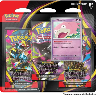 Pokémon - Mega Evolução 05 - Escuridão Absoluta - Blister com 3 booster + Slowpoke Pokémon - Mega Evolução 05 - Escuridão Absoluta - Blister com 3 booster + Slowpoke