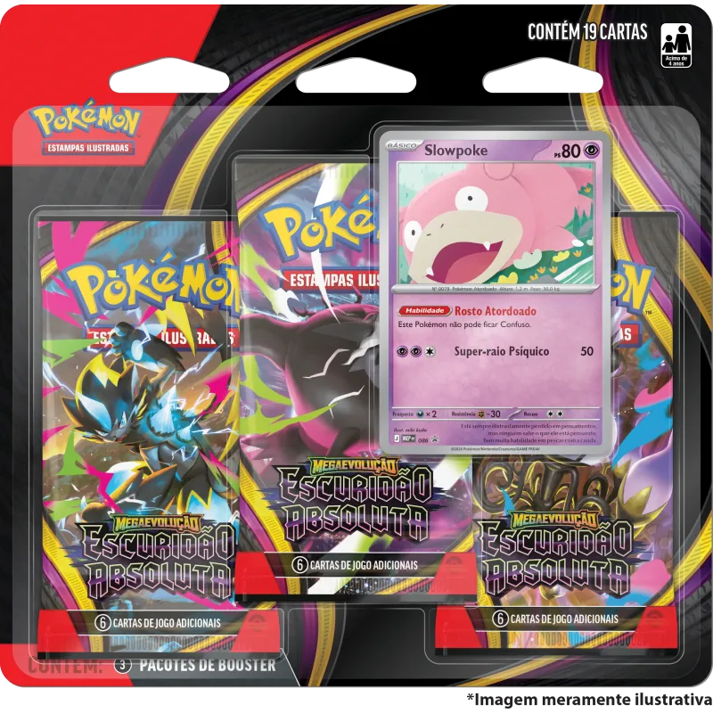 Pokémon - Mega Evolução 05 - Escuridão Absoluta - Blister com 3 booster + Slowpoke Pokémon - Mega Evolução 05 - Escuridão Absoluta - Blister com 3 booster + Slowpoke