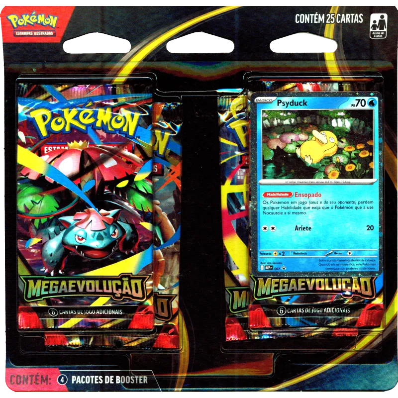 Pokémon - Mega Evolução 01 - Blister com 4 booster + Psyduck Pokémon - Mega Evolução 01 - Blister com 4 booster + Psyduck