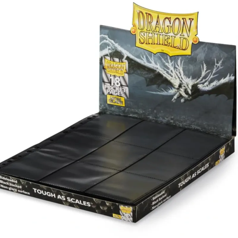 Folha para Fichário 18 Bolsos 11 Furos Alimentação Lateral Preto Anti-Reflexo (Caixa com 50) - Dragon Shield Folha para Fichário 18 Bolsos 11 Furos Alimentação Lateral Preto Anti-Reflexo (Caixa com 50) - Dragon Shield